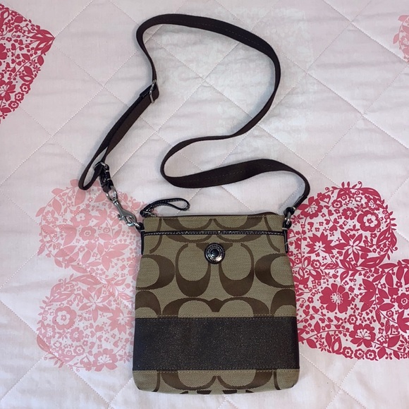 Coach Signature Crossbody Bag Brown 8x9” - Picture 1 of 8